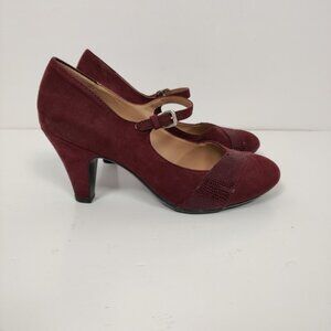 Naturalizer N5 Comfort Burgundy Suede Mary Jane Heels